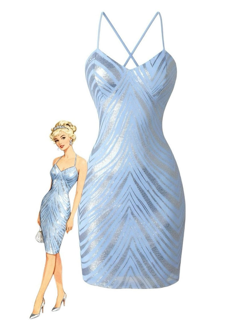 1920er Pailletten Zickzack Rückenfrei Party Kleid