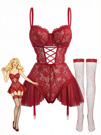 1960er Netz Transparent Spitze Nachthemd Mit Strumpfhalter Bänder