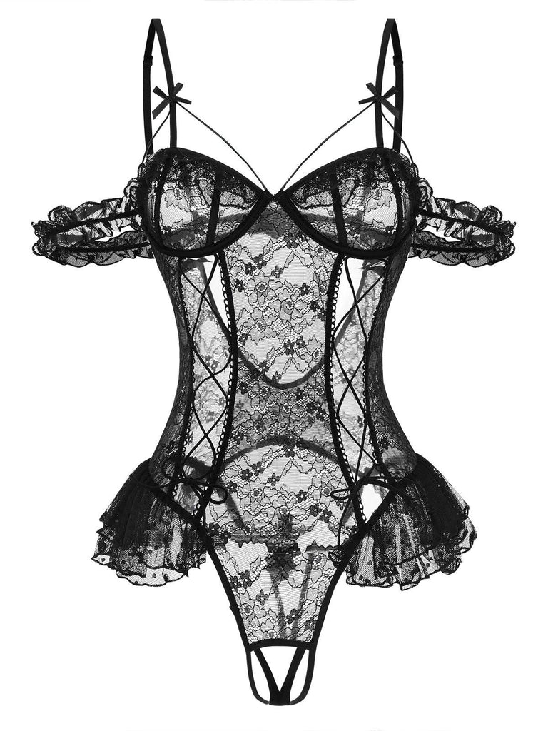 1980er Solide Spitze Durchsichtig Body Nachthemden