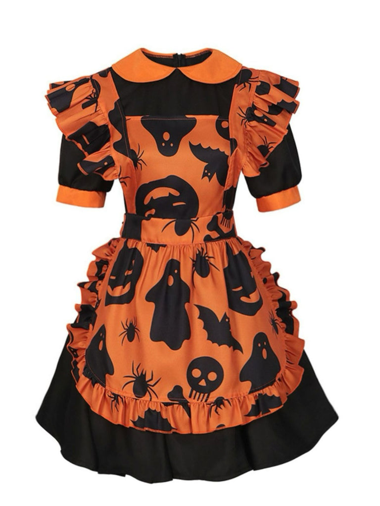 1950er Halloween Kürbis Geist Rüschen Kleid