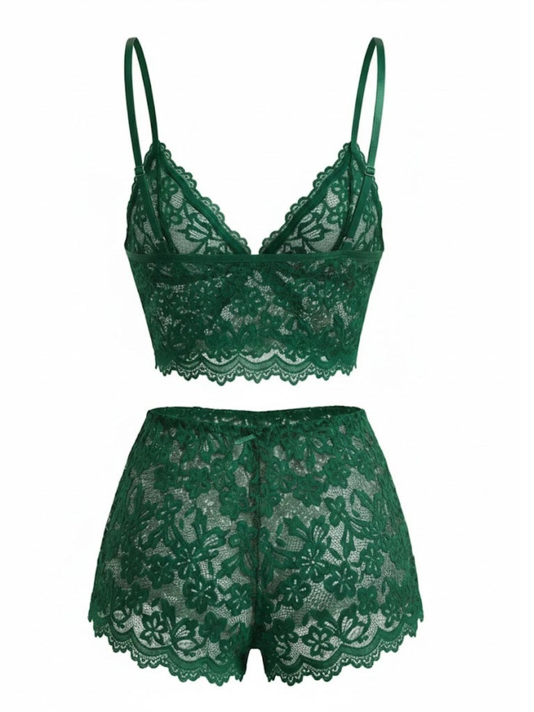 1960er Spaghetti Träger Spitze Blumen Bogen Pyjama Set