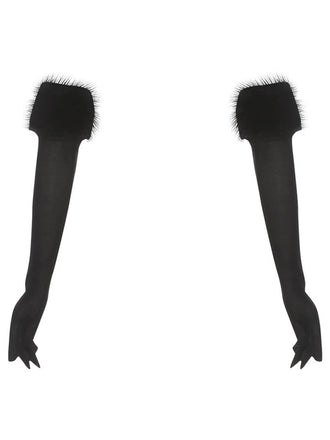 Kunstpelz Besatz Lang Handschuhe