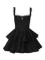 Schwarz 1950er Quadratischer Hals Spitze Kreuzen Bubble Kleid