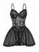 Schwarz 1970er Rose Durchsichtig Spitze Spaghettiträger Babydoll Nachthemd