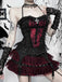 2PCS Schwarz 1980er Gothic Steampunk Halter Kreuz Camisole & Mini Rock