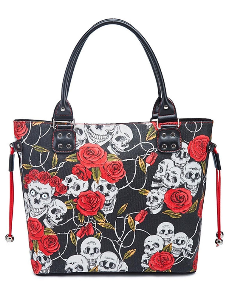 Vintage Punk Schädel & Rose Drucken Handtasche