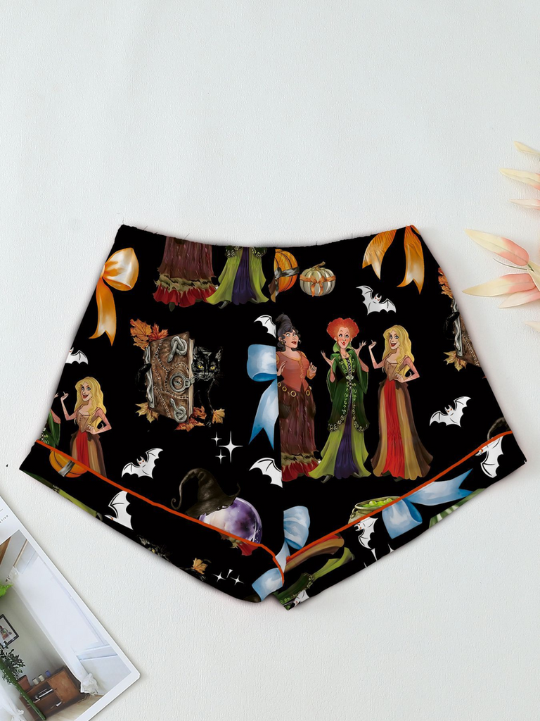 1970er Halloween Hexendruck Satin Pyjama