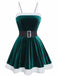 1970er Weihnachten Samt Plüsch Spaghetti Träger Mini Kleid