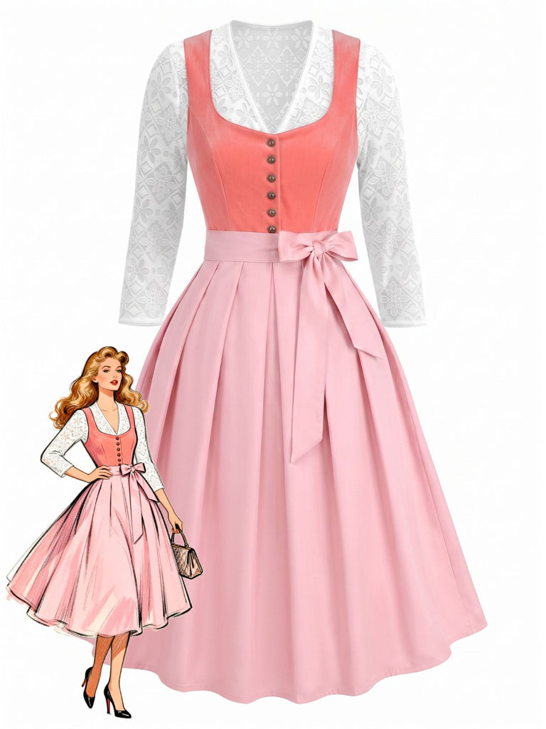 Rosa 50er Kleid mit Schürze und Herzausschnitt