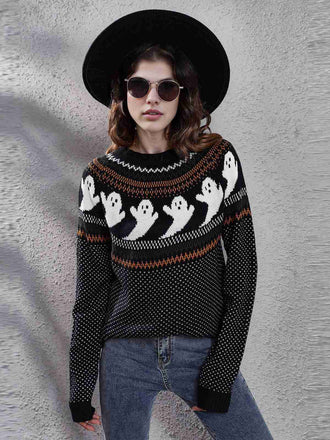 1980er Halloween Boo Polka Dot Gestrickter Pullover