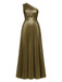 Gold 1980er Metallic Eine Schulter Plissiertes Party Kleid