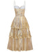 Gold 1930er Metallisch Abgestuft Spaghetti Träger Kleid