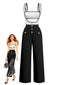 1950er Trägerlos Cut-Out Patchwork Jumpsuit Set