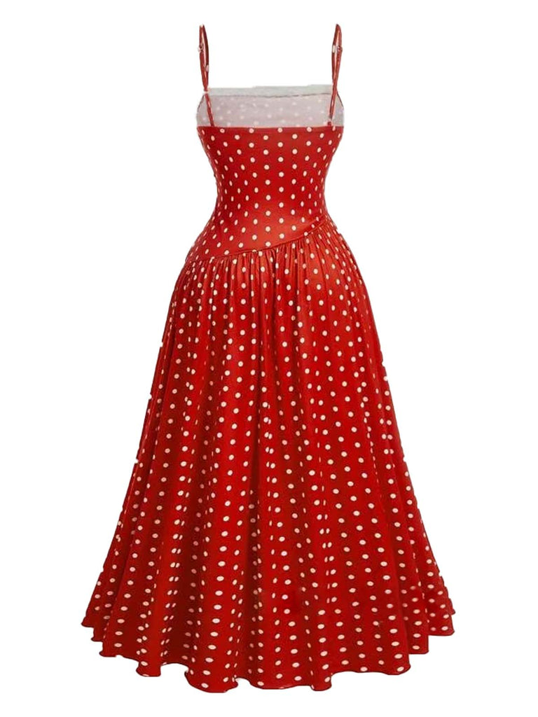 1950er Spitze Gerüschtes Polka Dot Kleid