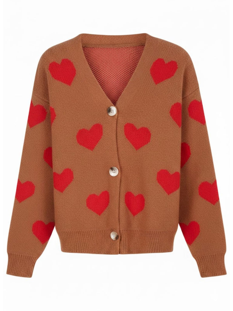 1950er Valentinstag Herz Drucken Stricken Strickjacke