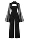 Schwarz 1930er Glitzernd Cutout Jumpsuit mit Umhang