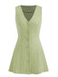Grün 1960er V-Ausschnitt Hahnentritt Ärmellos Kleid