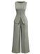 2PCS Solide 1940er Ärmellos Top & Weites Bein Hose