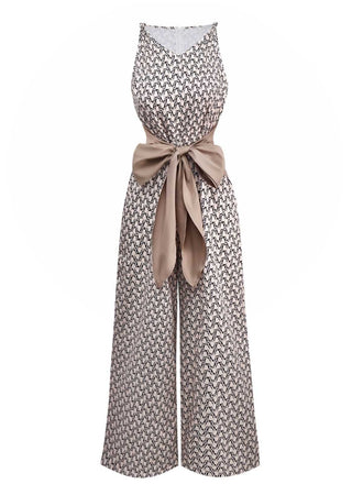 1970er Ärmellos Geometrischer Druck Taille-Bogen Jumpsuit