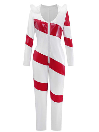1970er Weihnachten Zuckerstange Hooded Jumpsuit