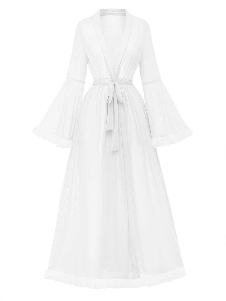 1950er Durchsichtig Ausgestellt Ärmel Gürtel Lang Robe