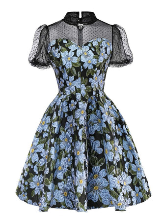 1970er Gänseblümchen Polka Dot Netz Kleid