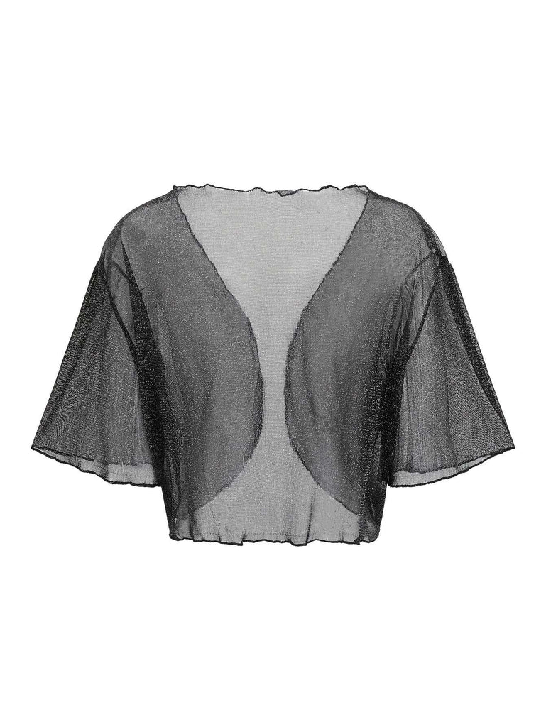 [Übergröße] Schwarz 1970er Durchsichtig Netz Strickjacke