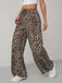 1970er Leopard Weites Bein Kordelzug Hose