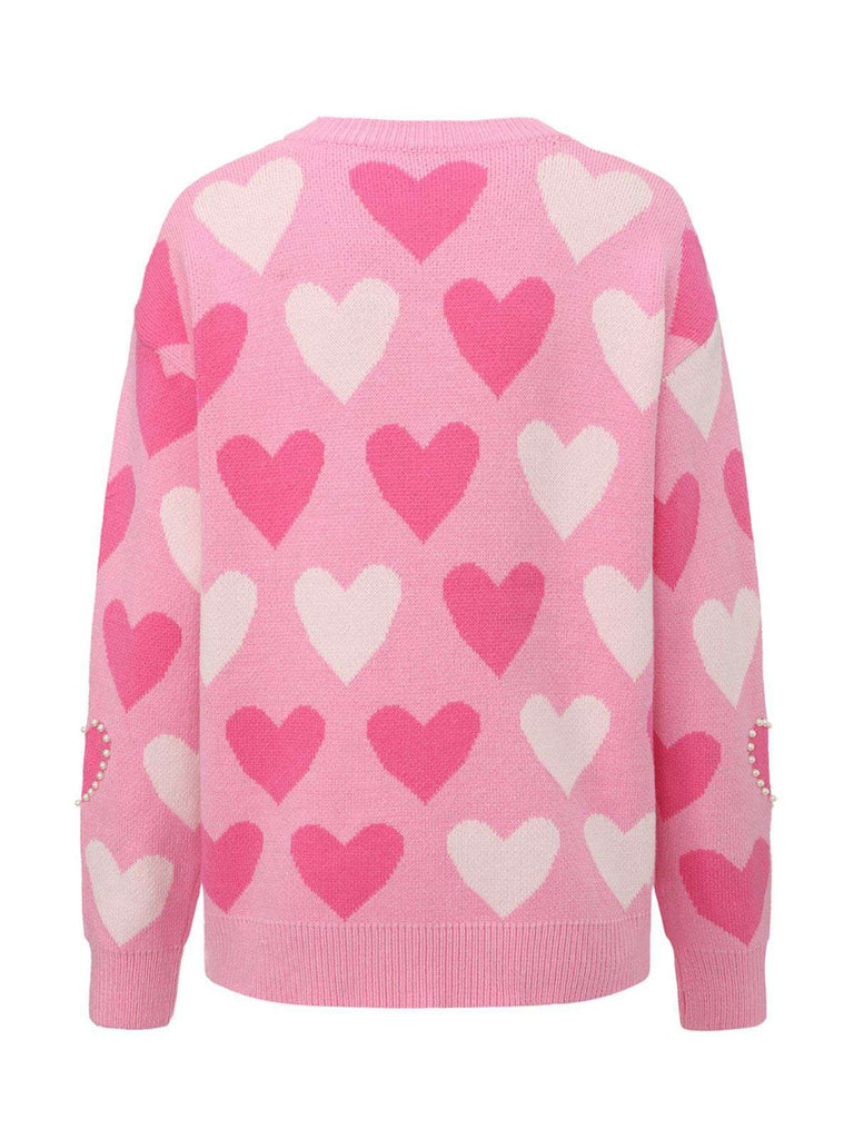 Rosa 1950er Valentinstag Herz Perle Pullover