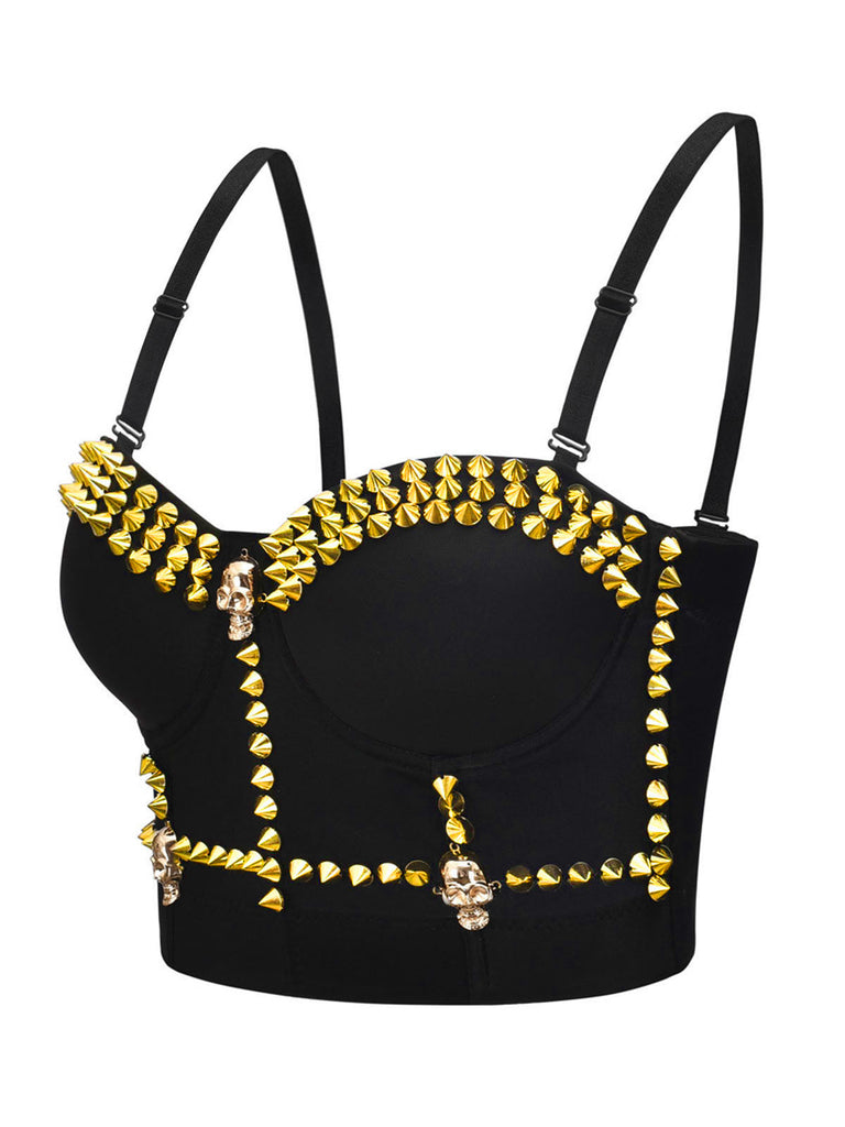 Schwarz 1980er Gothic Halloween Punk Nieten Leibchen