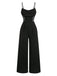 Schwarz 1950er Solide Schalkragen Spitze Patchwork Jumpsuit