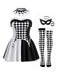 Schwarz-weißes 80er Harlekin-Korsettkleid
