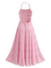 70er Chiffon-Maxikleid mit Neckholder und offenem Rücken