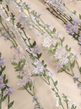 1950er Bestickt Netz Schnürung Herzförmiger Hals Kleid