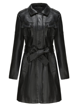 1960er Revers Gürtel Lang Leder Mantel