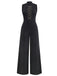 Schwarz 1930er Ärmellos Chain Kordelzug Halbrollkragen Jumpsuit