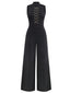 Schwarz 1930er Ärmellos Chain Kordelzug Halbrollkragen Jumpsuit