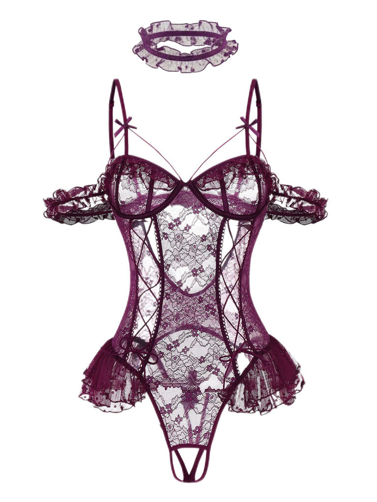 1980er Solide Spitze Durchsichtig Body Nachthemden