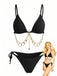 60er Bikini-Set mit Goldkette und gerippt in Weinrot