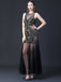 Schwarz 1920er Rundhals Transparentes Perlenbesatz Kleid
