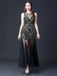 Schwarz 1920er Rundhals Transparentes Perlenbesatz Kleid