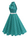 1950er Bogen Binde-Hals Polka Punkte Gürtel Kleid