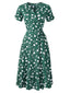 Grün 1940er V-Ausschnitt Blumen Kleid