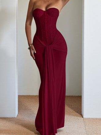 1930er Solide Schnürung Trägerlos Maxi Kleid