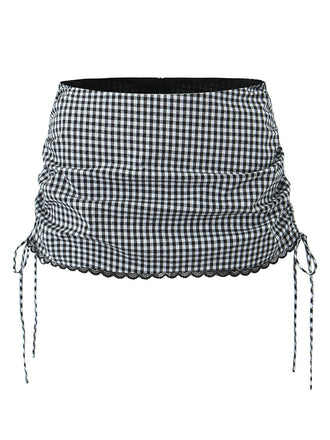 1970er Gingham Plaid Spitze Bogen Rock
