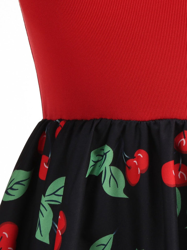 Rot 1950er Kirsche Langarm Swing Kleid