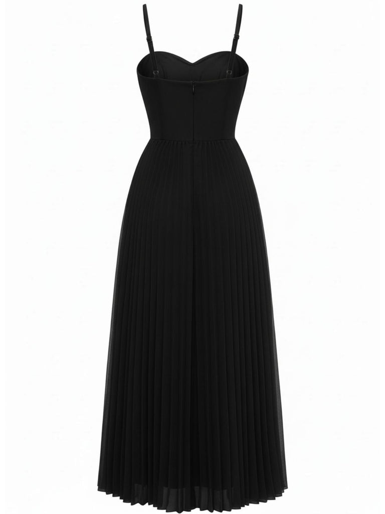 1930er Solide Plissiertes Riemchen Abend Kleid