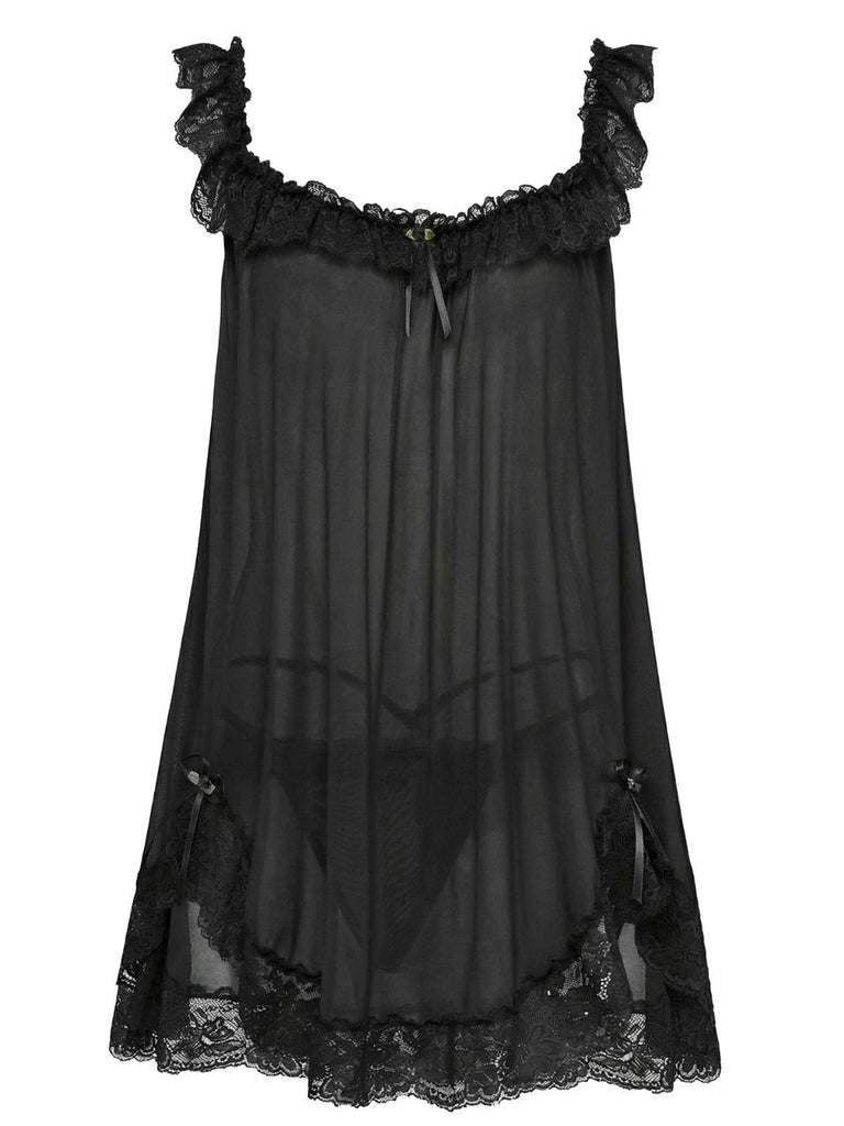 [Vorverkauf] 1950er Bogen Spitze Besatz Netz Babydoll Nachthemd