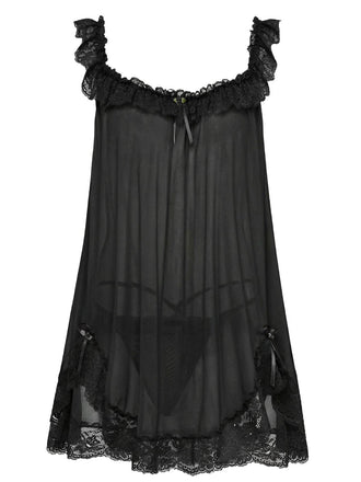 Schwarz 1950er Bogen Spitze Besatz Netz Babydoll Nachthemd