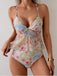 Rosa 30er Tankini-Set mit Spaghettiträger und Blumen